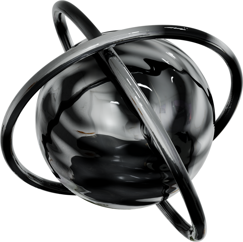 3D Chrome Sphere and Rings, Y2K Element